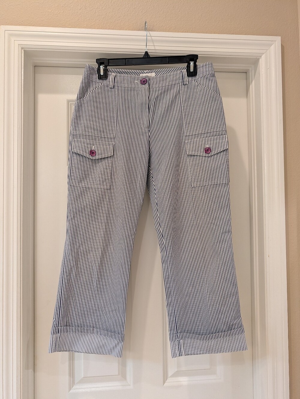 Hirsch Cotton Striped Cropped Cuffed Pants Size 8